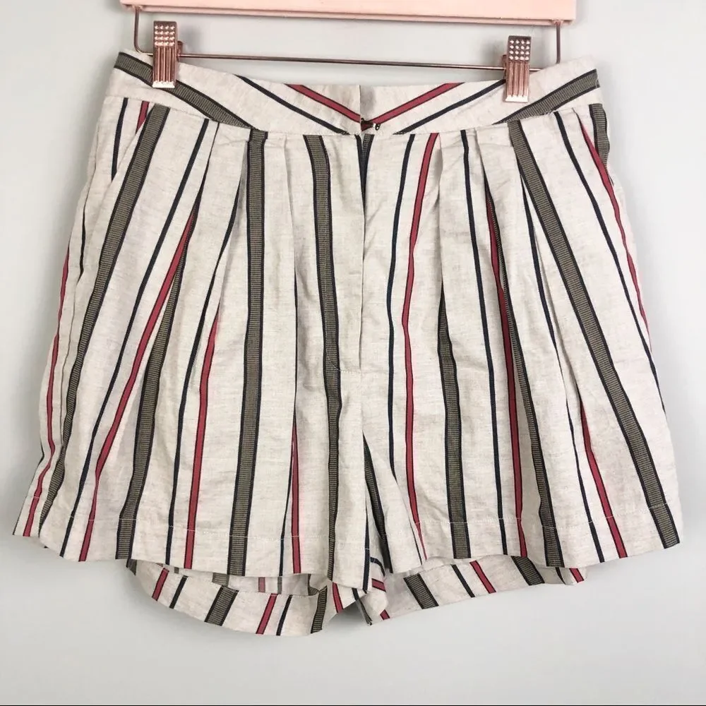 J.O.A LOS ANGELES | High Rise Striped Beige Black & Red Shorts Women’s Size M